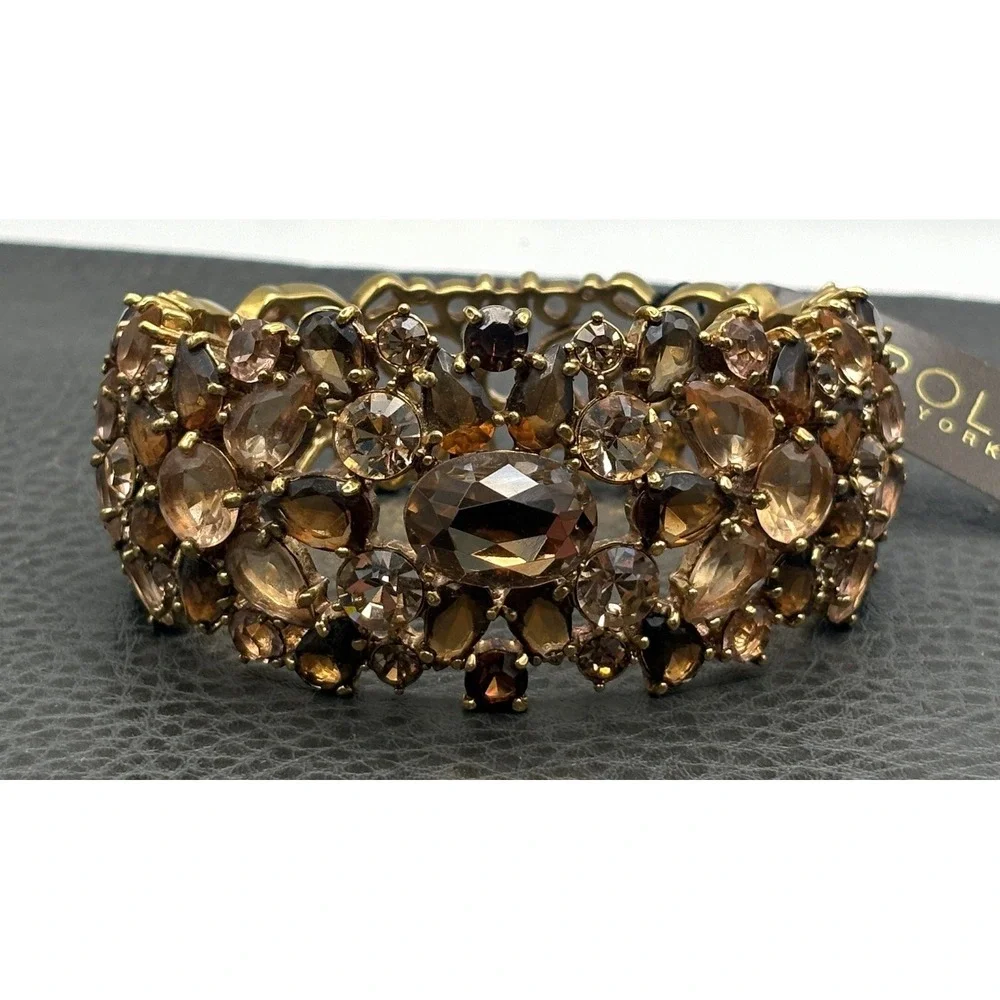 VTG Carolee Champagne Crystal Rhinestone Chunky Wide Statement Bracelet With Tag
